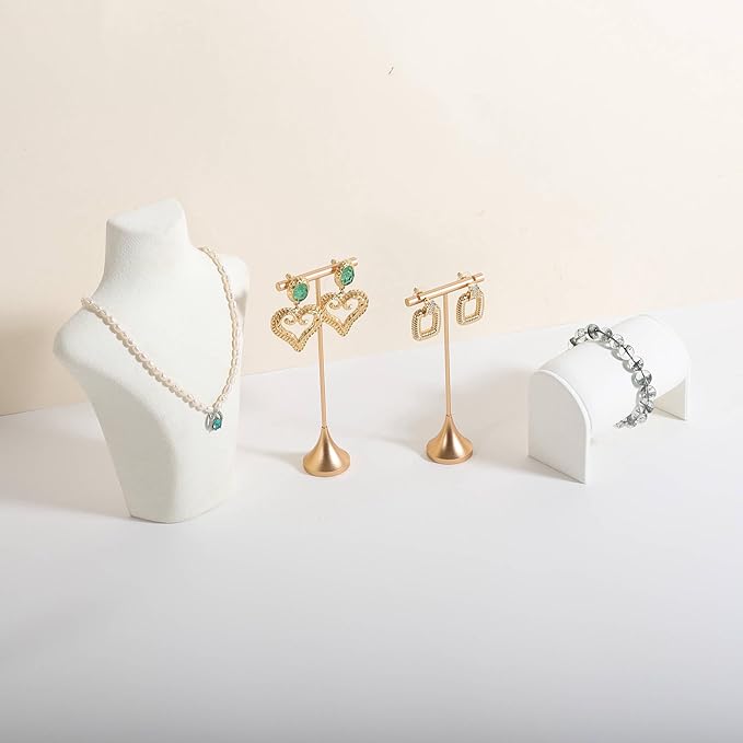 GemeShou Single Gold Earring T bar Stand, Metal earring display holder for show, Small jewelry studs hanger for Online store Photo Shoot【Gold-Cone Base Height 5.8"】