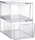 Clear Stackable Storage Drawers,2 Pack Acrylic Drawers Desk Organizers Makeup Organizer for Vanity, Bathroom,Cabinet,Desk Organization
