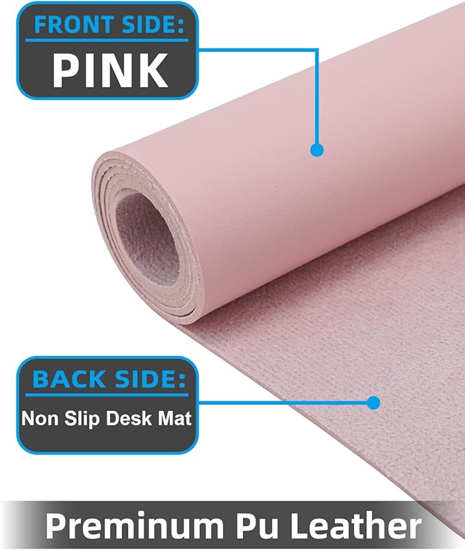 Leather Desk Pad Protector, Large Desk Mat, Mouse Pad, Non-Slip PU Leather Desk Blotter,Desk Cover mat,Desk mat for Keyboard and Mouse,Mat for Office&Home (Rose Pink, 48" x 17")