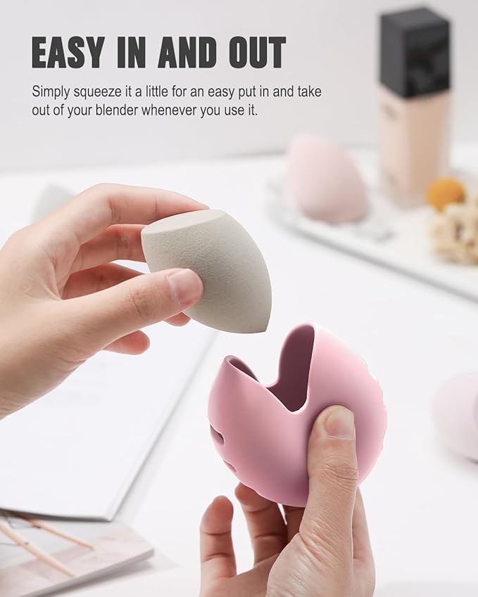 FERYES 2 PCS Makeup Sponge Holder – Shatterproof Eco-Friendly Silicone Beauty Make Up Blender Case for Travel