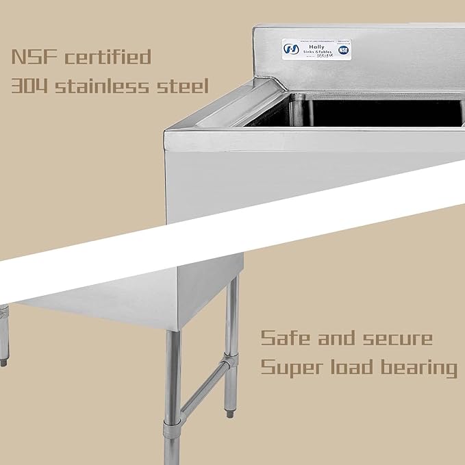 HALLY 3 Compartment Sink of Stainless Steel NSF Commercial Utility Basin with 10" L x 14" W x 10" D Bowl for Bar, Restaurant, Kitchen, Hotel and Home