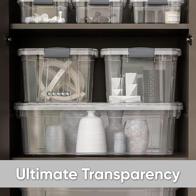 Superio Clear Storage Boxes with Lids, Plastic Container Bins for Organizing, Stackable Crates, BPA Free, Non Toxic, Odor Free, Organizers for Home, Office, School, and Dorm,12 Qt, 6 Pack