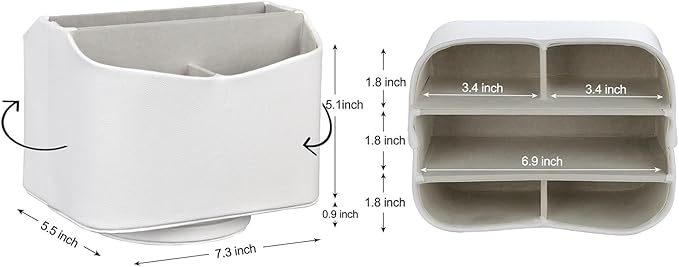 HofferRuffer Spinning Remote Control Holder, Remote Caddy, 360 Degrees Rotatable Remote Control Organizer, Desktop Organizer Caddy Holder, PU Faux Leather (White)