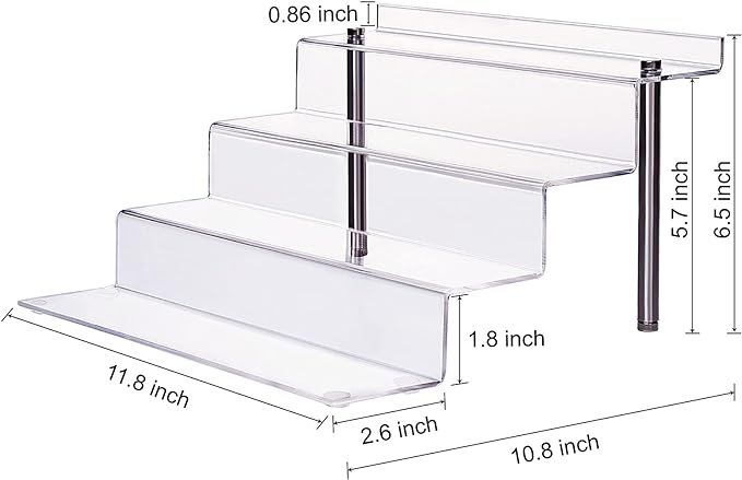 Acrylic Riser Shelf 4 Tier Clear Display Stand for Collectibles Pop Figures, Cupcakes, Perfumes, Display Risers for Decorating & Organizing - 11.8 x 10.8 x 6.5 in (Large, 2 Pack)