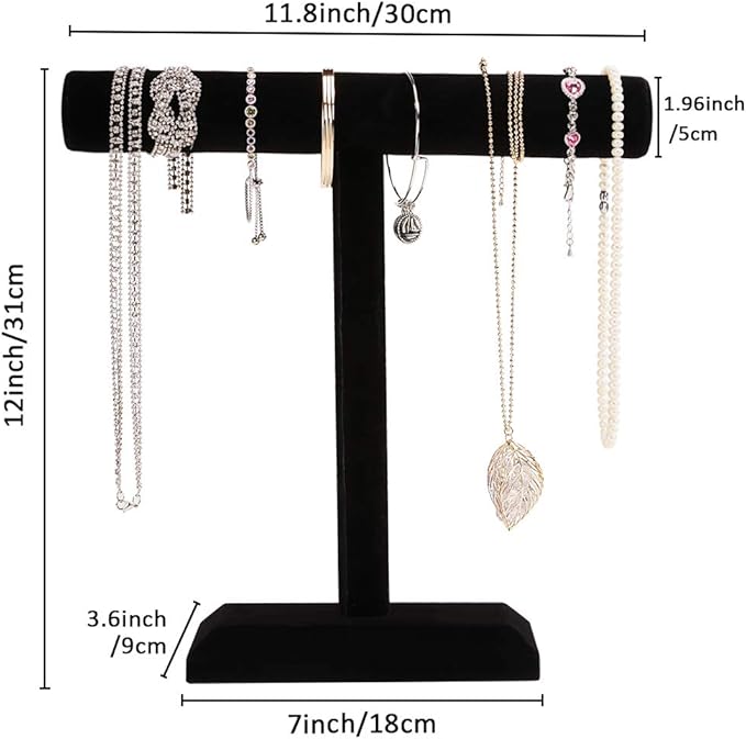 Barelove Jewelry Stand Display 1 Tier, Black Velvet T-Bar Bracelet Watch Bangle Necklace Holder for Organization Showcase or Store Display
