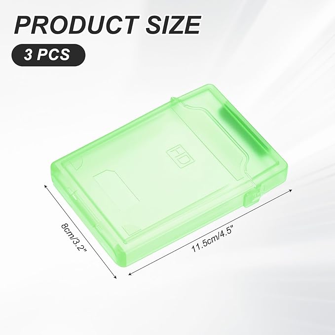 PATIKIL 4.5" x 3.2" Hard Drive Disk Case, 3Pcs Plastic Hard Disk Storage Box Portable Anti-Static Case for 2.5" External SSD HDD, Green