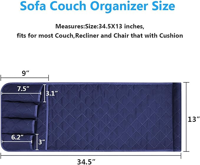 Sofa Armrest Organizer Non-Slip Arm Chair Bedside Caddy Storage Organizer for Recliner Couch with 5 Pockets for Cell Phone TV Remote Control Magazines (BLUE)