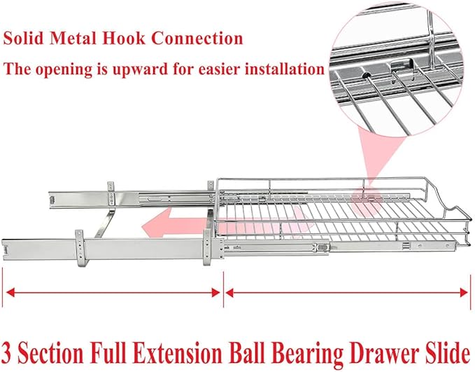DINDON 1 Tier Pull Out Cabinet Organizer (11" W x 21" D) Heavy-Duty Metal Sliding Drawer Shelf, Slide Out Wire Basket for Kitchen Cabinets, Pantry, Bathroom, Chrome Finish…