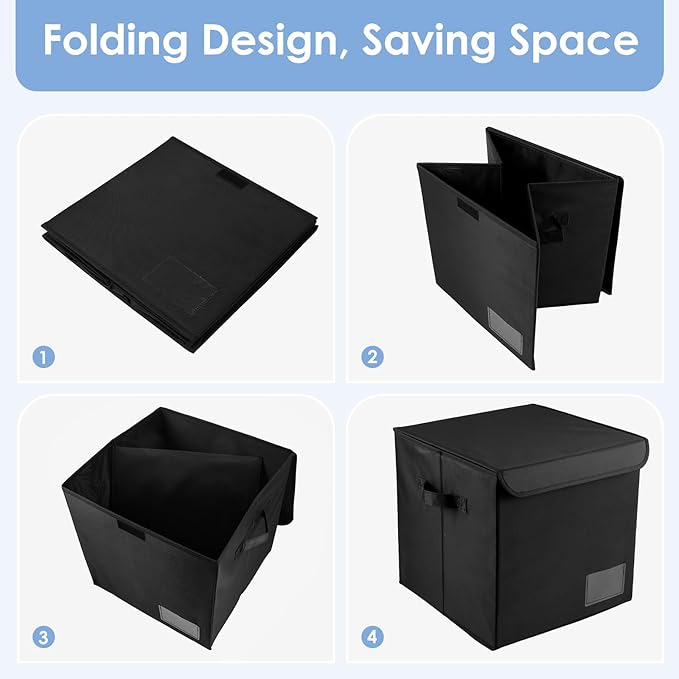 1/4 Pcs Vinyl Record Storage Box with Lid and Handles, Oxford Cloth Record Album Storage Crate, Foldable and Stackable Record Organizer Storage Case for Collecting Valuable Album (4/no lock)