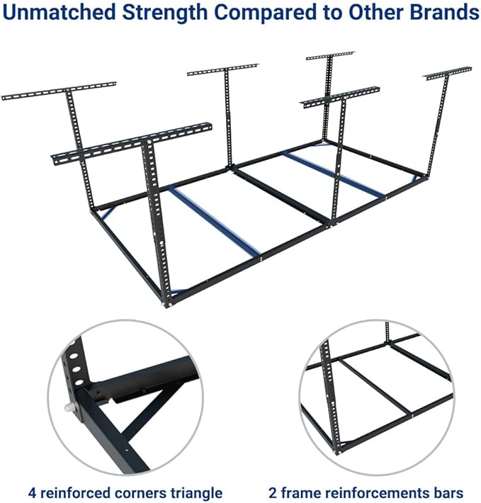 FLEXIMOUNTS 4x8 Overhead Garage Storage Rack without Decking, Storage Organization System, Heavy Duty Metal Garage Ceiling Racks, 600lbs Weight Capacity, Black, Lite Series