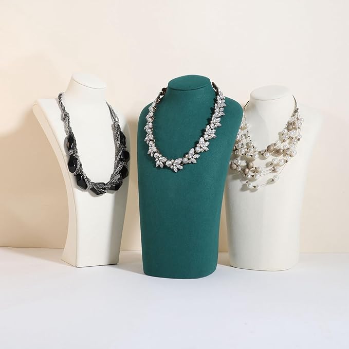 GemeShou Green necklace hanger jewelry organizer, Velvet jewelry stand necklace holder, jewelry mannequin bust for necklaces, Jewelry boutique store photography props【Green-Large height 11.8 inch】