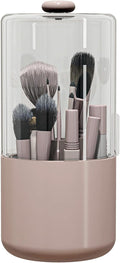 Makeup Brush Holder with Dustproof Cover, Clear 360 Rotating Make Up Brushes Organizer for Counter Vanity Bathroom, Pink