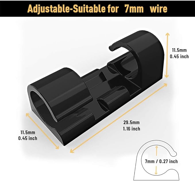 Cable Clips with Strong Self-Adhesive, XIAOXI Cord Organizer Cable Management Organizing Cords Wire for Car, Home and Office - 20 Pcs (Black)
