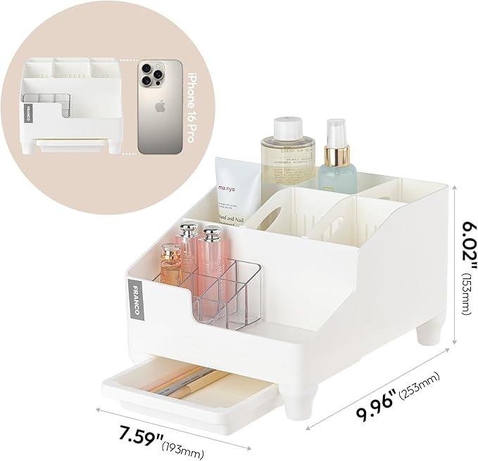 carrotez Make up Vanity Organizer Countertop Skincare Cosmetic, Accessories Organizers Customizable Compartments - White