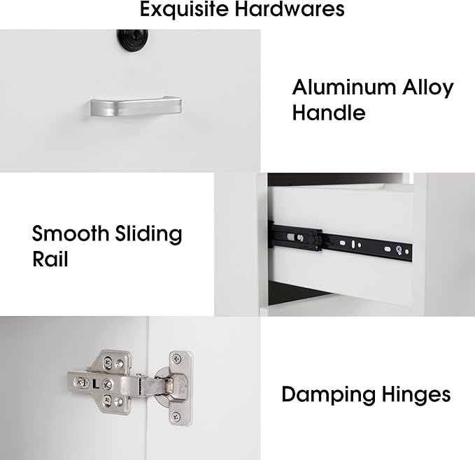 BarberPub Locking Wall Mount Hair Styling Barber Station Drawer Storage Beauty Salon Spa Equipment 3036-1 (White(Handle Left))