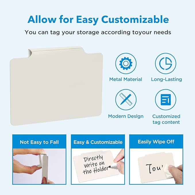 Metal Basket Bin Label Clip (Cream, 8 Metal Label Clip)