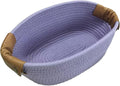 Small Cotton Woven Basket with PU Leather Handle, Baby Kids Clothes Toys Candy Gifts Cotton Rope Organizer, Living Room Basket Bathroom Shower Storage Laundry Basket, Dog Cat Bed, Cute Decor, Purple