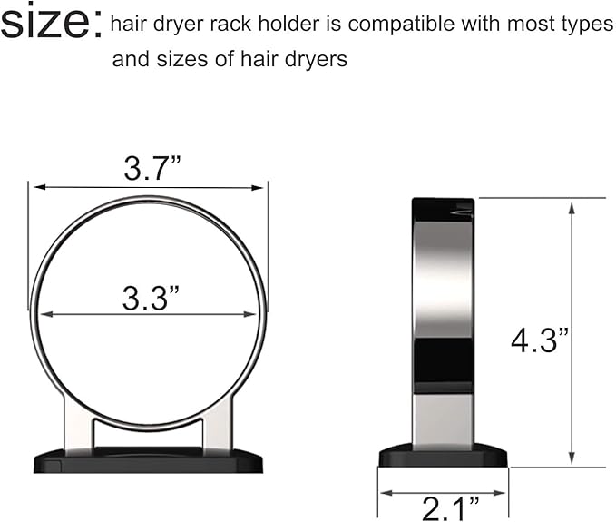 Hair Dryer Holder, Bathroom Blow Dryer Stand, Hair Care Tools Holder Wall Mount, Styling Tool Organizer for Hair Dryer - Extra Large Rim (Black, L 3.7”×W 2.1”×H 4.3”)