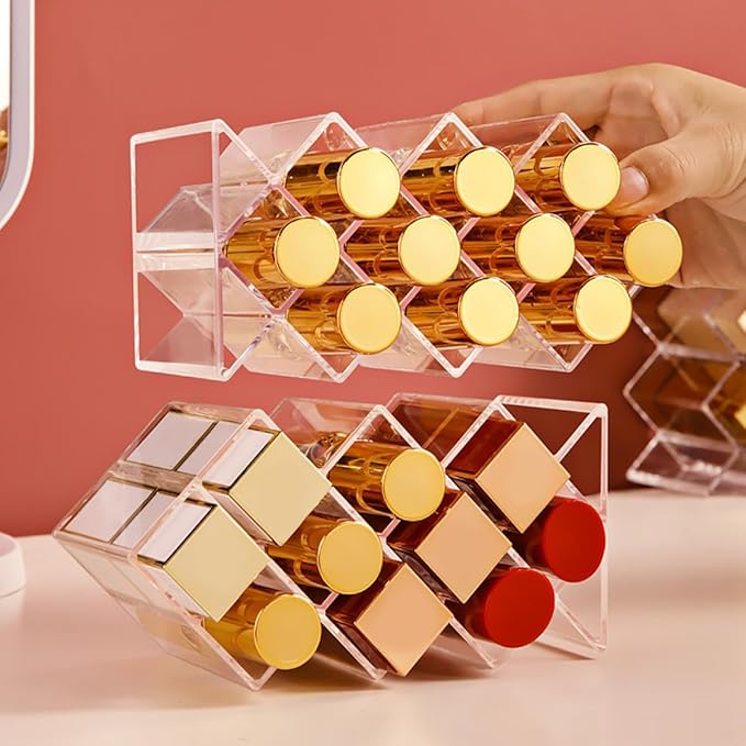 Unomor 2Pcs Clear Acrylic Lipstick Holder Desktop Makeup Organizer Dust-resistant Lip Gloss Storage Stand for Vanity Lightweight and Sleek Cosmetic Display Rack for Bedroom and Dresser