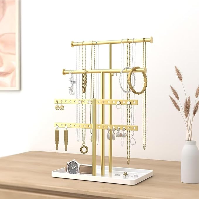 3 Tier Jewelry Holder Organizer, Necklace Display Stand, Height Adjustable Jewelry Tower for All Earrings, Bracelets, Watches, Rings