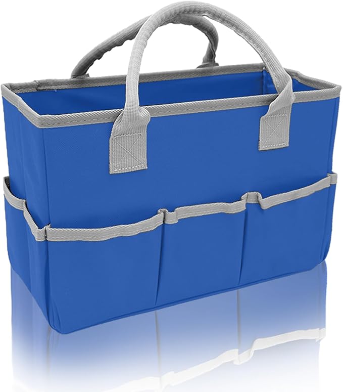 Cupohus Art Organizer Craft Storage Tote Bag with Pockets and Hadles, Oxford Fabric Carrying Caddy for Teacher, Officer, Artist, Students, Traveler, and more – Blue with Grey Edge