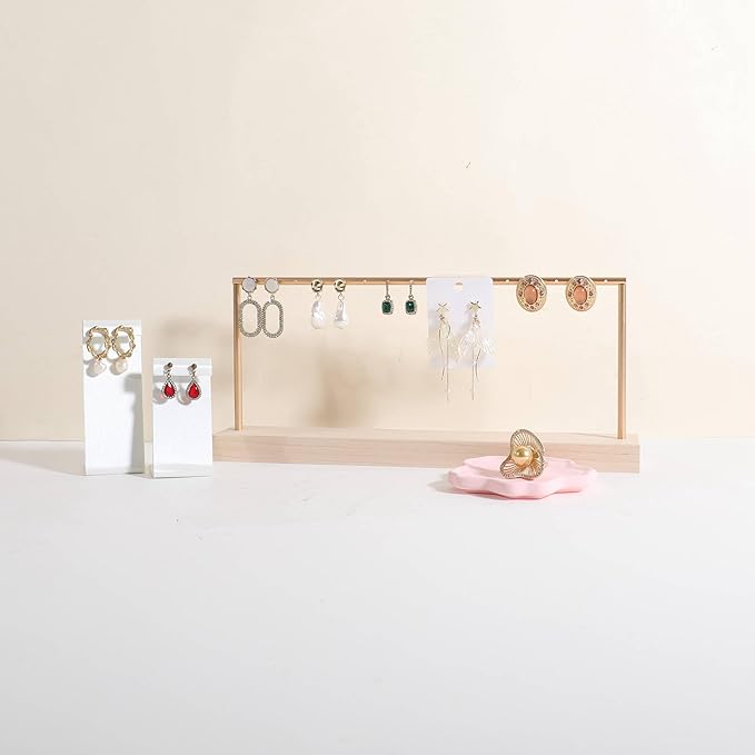 GemeShou wooden earring holder organizer for girls, maple stud earring display stand for boutique store, jewelry storage organizer shelf【maple stand-One Tier】