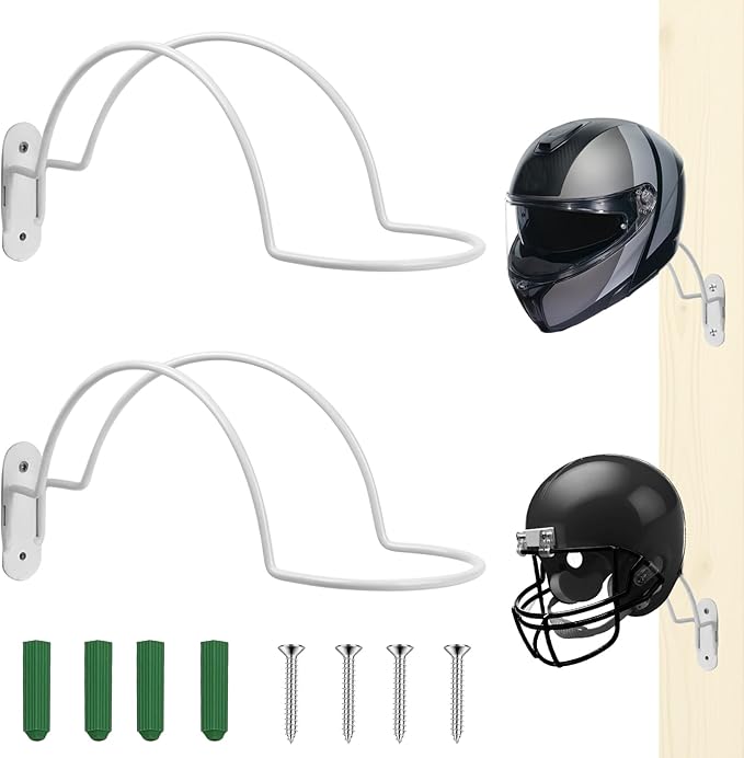 2 Pcs Helmet Rack Hanger Wall Mount Display, Helmet Holder Hooks Wall Mount for Equestrian Motorcycle Hat - White
