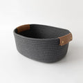 Small Cotton Woven Basket with PU Leather Handle, Baby Kids Clothes Toys Candy Gifts Cotton Rope Organizer, Living Room Bathroom Shower Storage Laundry Basket, Dog Cat Bed, Cute Decor, Black