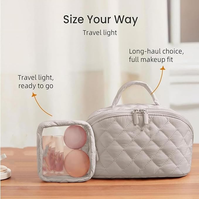 Travel Makeup Bag, Wide Open Expandable Lay-Flat Cosmetic Case, Padded Organizer for Toiletries & Brushes Large Capacity with Compartments