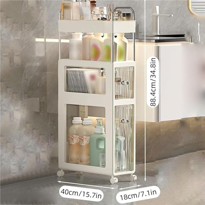 Narrow Bathroom Storage Rack with Drawer Slim Storage Shelf Rolling Cart Organizer for Small Space Laundry Creative idea