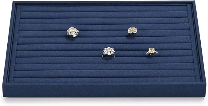 7 Slots Microfiber Jewelry Tray, Ring Display Earring Display Tray, Ring Earrings Studs Tray Showcase Display Jewelry Organizer (Blue)