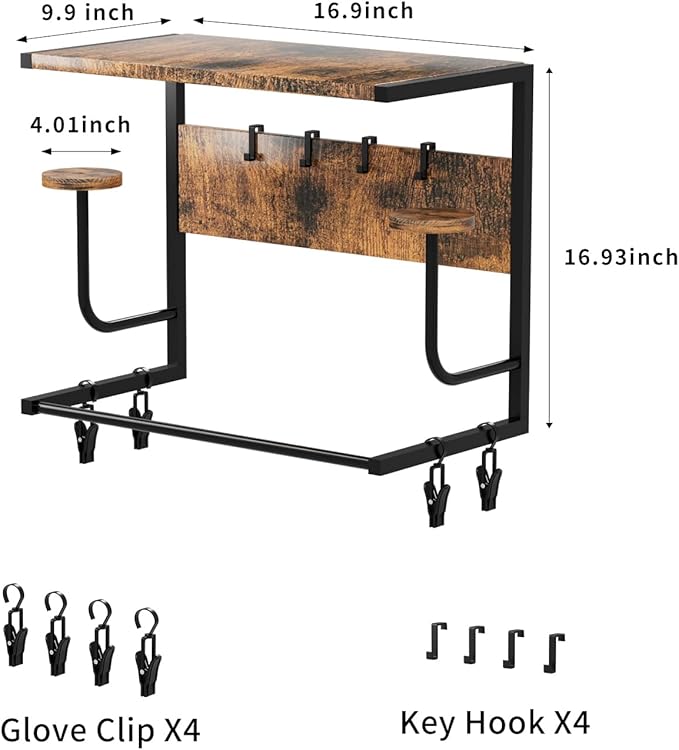 Motorcycle Helmet Holder Wall Mounted, Helmet Rack Wall Mount with Helmet Rack, 4 Glove Chips and 4 hooks, Rustic Helmets Holder and Motorcycle Helmets Racks for Most of Helmet and Clothes