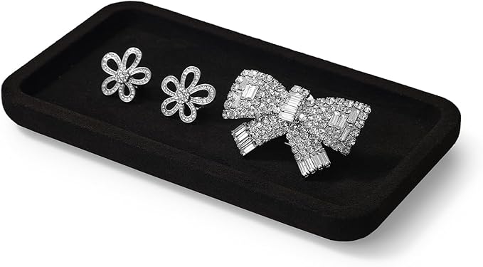 Microfiber Jewelry Display Flat Tray for Rings Earrings Necklace Bracelet, Jewelry Photograph Display Catchall Organizer Tray Dish(S,Black)
