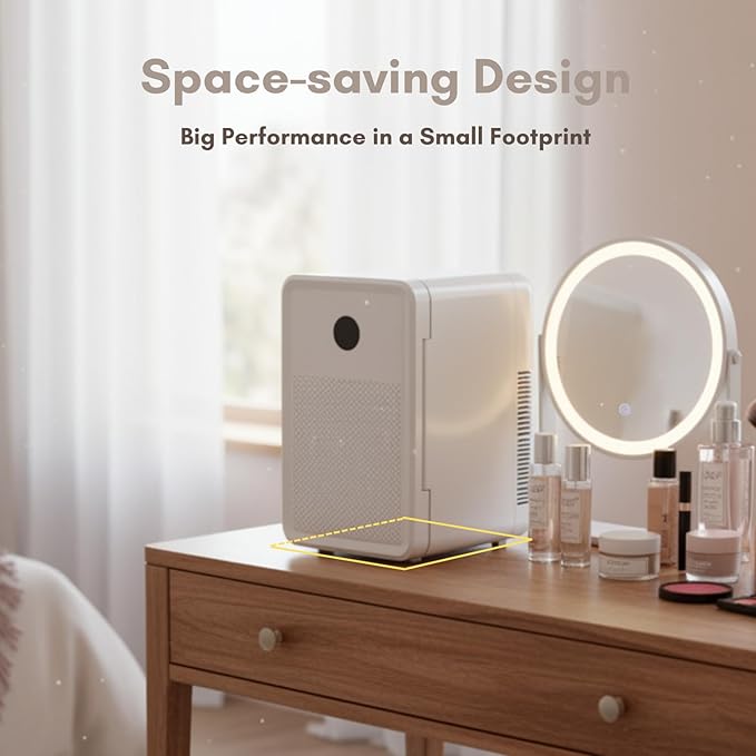 13L/22L Mini Fridge for Bedroom, Non-condensing Small Skincare Fridge, 110V/12V Portable Refrigerator Cooler & Warmer for Drinks, Food, Beauty, Makeup, Dorm, Car, Office