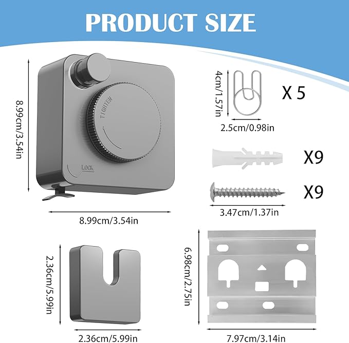 Retractable Clothesline Indoor, Non-Sagging Outdoor Clothes Line Retracting 15.7 Feet Heavy Duty Laundry Line Retractable Wall Mounted Clothes Line Outdoors (Square-Grey)