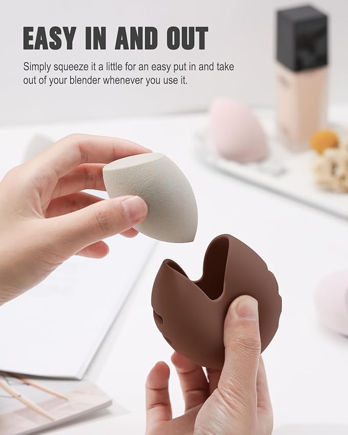 FERYES Makeup Sponge Holder with Makeup Sponge– Eco-Friendly Silicone Beauty Make Up Blender Case and Dry & Wet Use Foundation Sponge for Travel