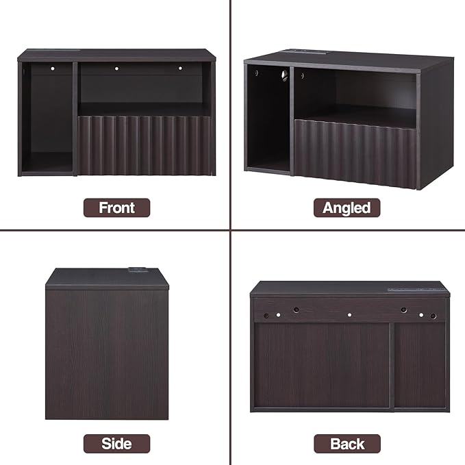 Modern Espresso Fluted Floating Nightstand with Charging Station, NightStand with Drawers, Bedside with USB Ports and Outlets, Bedroom Furniture (Set of 2)