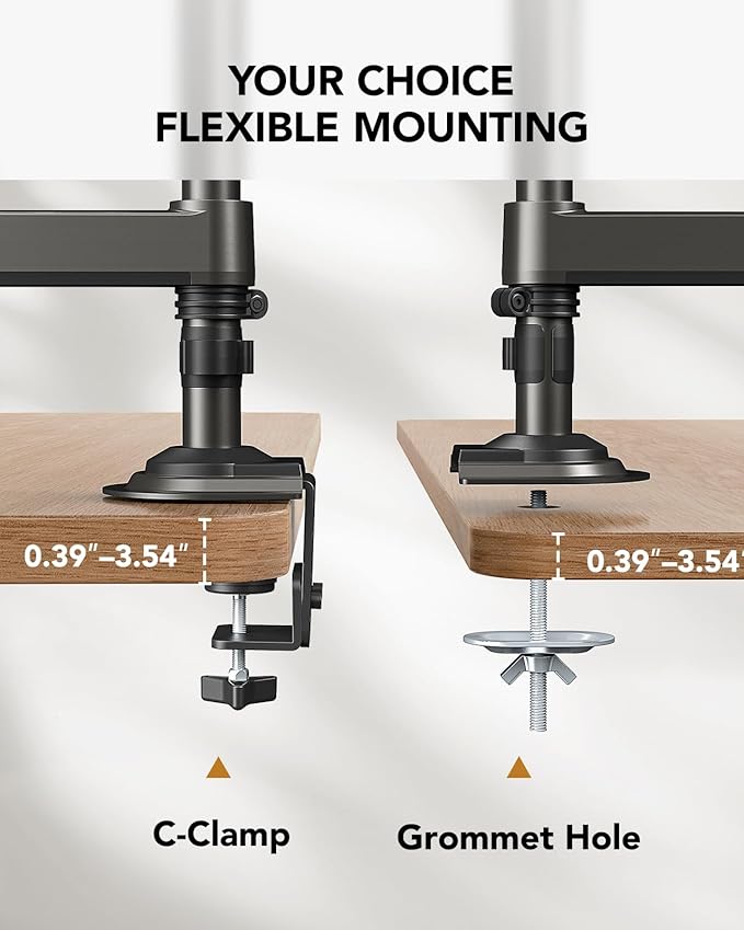 HUANUO Dual Monitor Arm for 13-32 inch Screens,Holds 19.8lb,Adjustable Monitor Stand with Clamp and Grommet Base,Vesa 75x75mm/100x100mm Compatibility (Black)