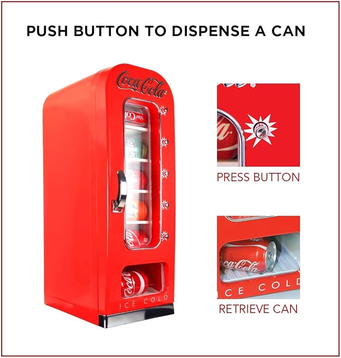 Coca Cola Mini Fridge - 10 Can Refrigerator for Bedroom Skincare Office, Portable Table Top Beverage Cooler, 12V 110V Refrigerador For Drinks, Soda, Wines, Use In Car, Dorm, Outdoor