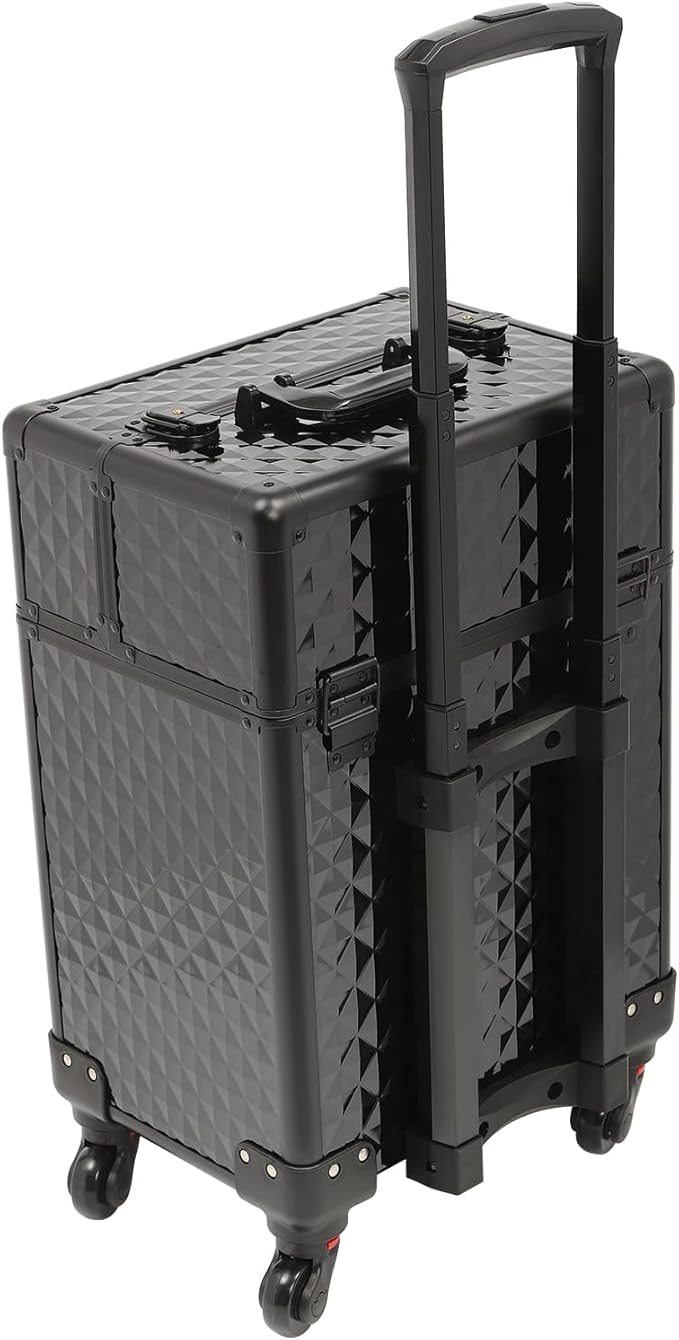 Rolling Makeup Case, Nail Storage Box with Wheels Portable Makeup Trolley for Beauty Studio Hairdressers Nail Technician (Black)