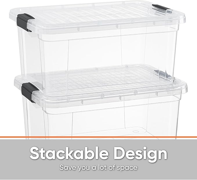 Superio Clear Storage Boxes with Lids, 21 Quart Plastic Container Bins for Organizing, Stackable Crates, BPA Free, Non Toxic, Odor Free, Organizers for Home, Office and Dorm, 6 Pack