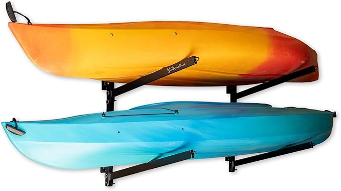 StoreYourBoard G-Kayak Wall Rack – Heavy-Duty Indoor Kayak Rack for 2 Boats, Adjustable Storage Wall Mount Hanger, Space-Saving Indoor Storage for Kayak Wall Mount - Holds 200 lbs - Silver