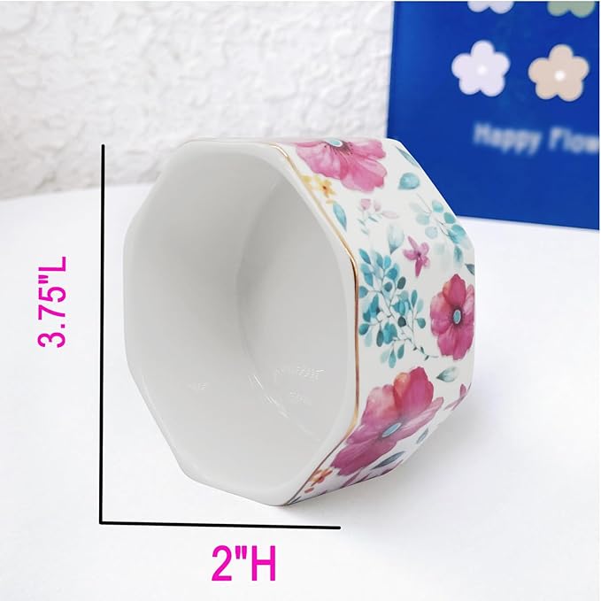 Ceramic Paper Clip Holder Gold Line Paper Clip Dispenser Organizer for Desk Cute Floral Pattern Office Binder Clip Holder Bobby Pin and Hair Clip Holder Gift for Office (Purple Red)