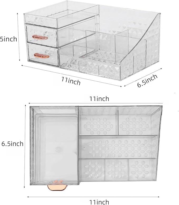 Clear Makeup Organizer for Vanity,Desk Makeup Caddy With Drawers for Cosmetics,Lipsticks Nail Care Skincare Jewelry Countertop Organizers,Cosmetic Display Cases for Bathroom, Dresser (Clear)