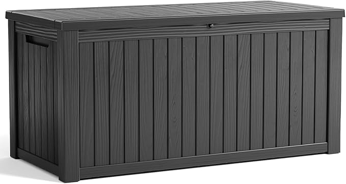 200 Gallon Large Deck Box,Resin Outdoor Storage Box with Lockable for Patio Furniture, Pool Accessories, Garden Tools Waterproof Outside Storage Box, Black