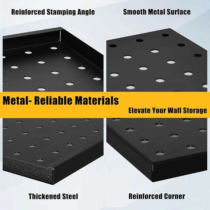 PBHEPJ 8 Pcs Metal Pegboard Panels, Heavy Duty Peg Boards for Garage and Garden Tool Storage, Includes Drywall Anchors and Screws Kits, Black (8 pcs 16in x 12in)