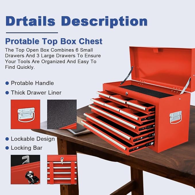 Tool Chest 13-Drawer with Double Door Handle,2 in 1 Detachable Rolling Tool Chests with Wheels and Drawers,Large Tool Box with Lock for Warehouse,Garage (Red)