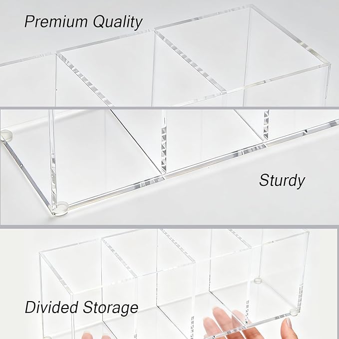 Clear Acrylic 4-Compartment Organizer Box, Small (7.9" × 2.7" × 3.5") – Handcrafted, Eco-Friendly, Minimal Packaging Compact Storage Organizer