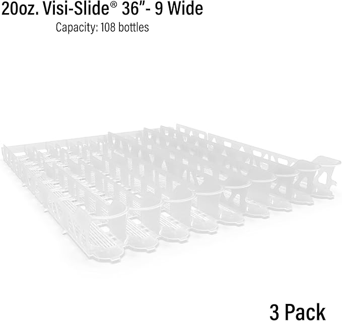 Display Technologies Visi-Slide Gravity Fed Extended Organizer for 20-25oz Beverages on Extended Flat and Angled Shelves in Cold Vaults & Coolers, 9-Wide, 36" Deep Drink Organizer (Pack of 3)