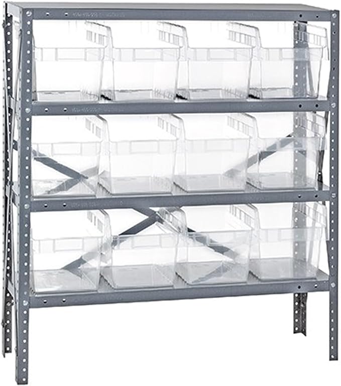 Quantum Storage Systems 1239-SB807CL Solid Heavy Duty 4 Shelves 12 STORE-MAX Clear Bins 39" H x 36" W x 12" D
